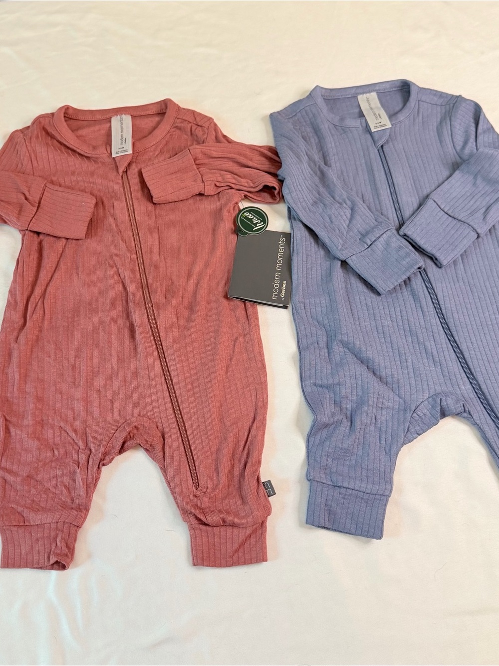 Bundle Modern Moments by Gerber Ribbed Zip Sleeper Pajamas 0-3M Blue Red NWT